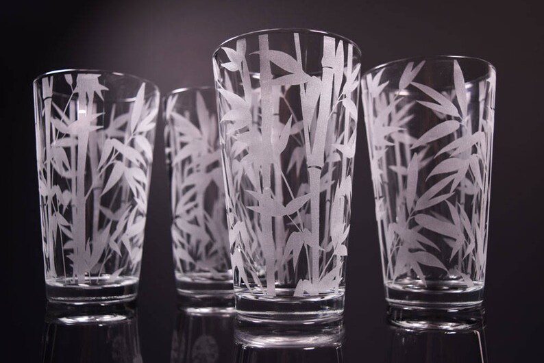 Bamboo Drinking Glasses Engraved Glassware Set Image 0