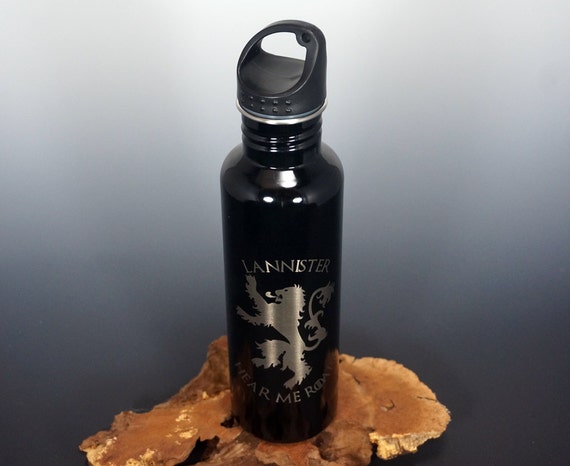 Game Of Thrones Inspirés Maison Lannister Gravé Bouteille Deau En Acier Inoxydable De 26 Oz Noir
