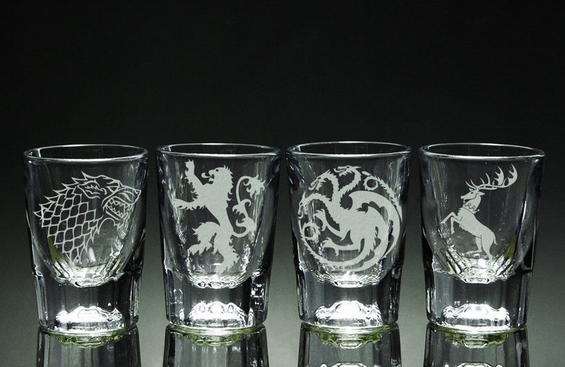 Game Of Thrones House Etched Shot Glasses Set Of 4 Etsy