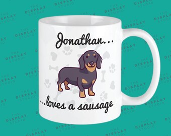 Taza personalizada de perro salchicha. Regalo ideal para amantes de los perros salchicha.