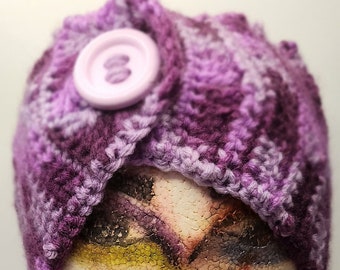 Earwarmer / Winter Headband made with Purple variegated yarn - Crochet Handmade