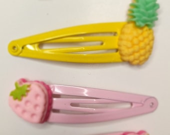 Kawaii Pineapple and Strawberry Hairclips - 4pcs