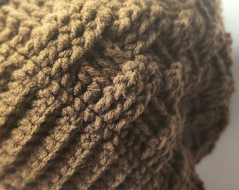 Brown Winter hat / Beanie /skull hat Basketweave Stitch Crochet