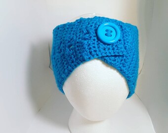 Blue Earwarmer / winter headband Crochet - Dazzling turquoise blue