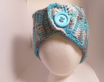 Crochet Earwarmer, winter headband Ocean blue colors