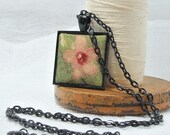Grüne Blume Halskette Stoff Schmuck primitiven rustikale Fiber Schmuck Anhänger schwarz