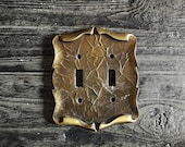Gold Color Brass Tone Metal Amerock Double Light Switch Plate Cover - Vintage 70s