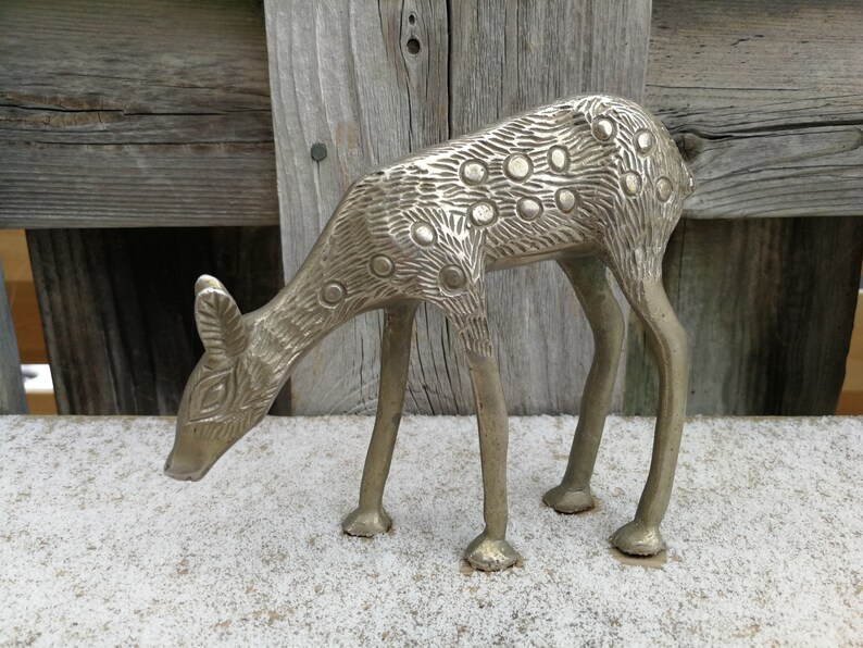 Vintage Metal Brass Grazing Deer Figurine Deer Metal Art Etsy