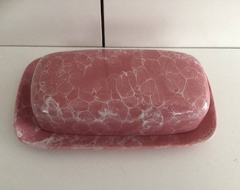 Butter Dish / Pink Ceramic Butter Dish with Lid / Covered Butter Dish / Japanese Ceramic Butter Dish / Butterdose /