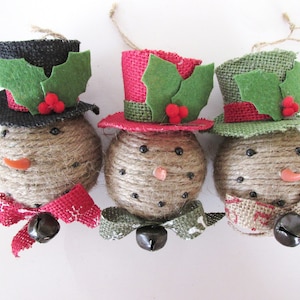Set of 3 Snowmen Heads - Christmas Ornaments - Christmas Decor