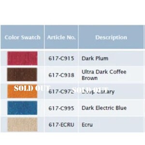 Puede incluir: Tarjeta de muestra con cinco muestras de tela. Los colores son ciruela oscuro, marr&oacute;n caf&eacute; ultra oscuro, apio oscuro, azul el&eacute;ctrico oscuro y crudo. Los n&uacute;meros de art&iacute;culo se enumeran debajo de cada muestra.