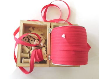 218.7 Yards Red Cotton Ribbon Spool 10mm - Made in Italy - 100% Cotton - Red Ribbon -