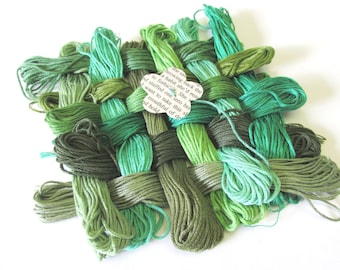 24 Skeins Pack - 24 Shades of Green - Green Thread - Pack of 24 - Polyester Embroidery Floss