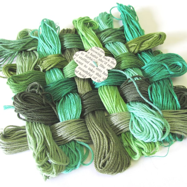 24 Skeins Pack - 24 Shades of Green - Green Thread - Pack of 24 - Polyester Embroidery Floss