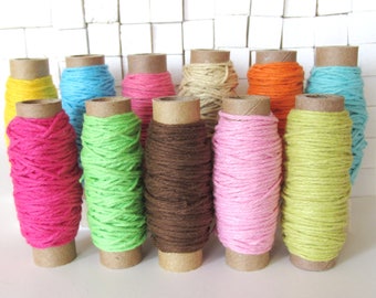 10 Spools of Solid Colors Bakers Twine - 10 yards on each spool - 100% cotton - Pack of 10 colors - Random Colors
