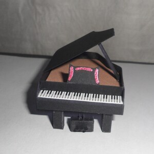 Miniature Piano, mini poster board piano decoration with red trim