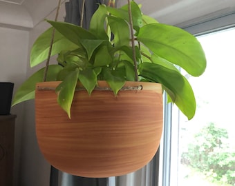 Hanging Ceramic Planter: Yellow Turmeric Pottery, Hemp Cord Option, US tariff exempt