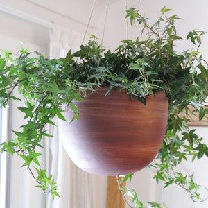 Hanging Ceramic Planter, Rust Red Stoneware Pottery with choice of hanging material