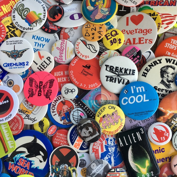 10 randomly chosen vintage pin-back button grab bag