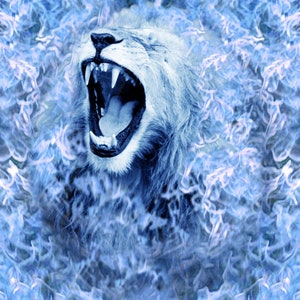 Roaring Lion with Blue Fire Worship Flag