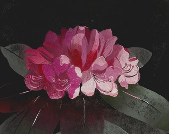 Rhododendron. Reduction Print.