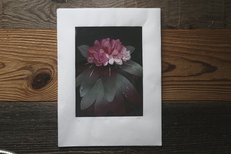 Rhododendron. Reduction Print. image 3