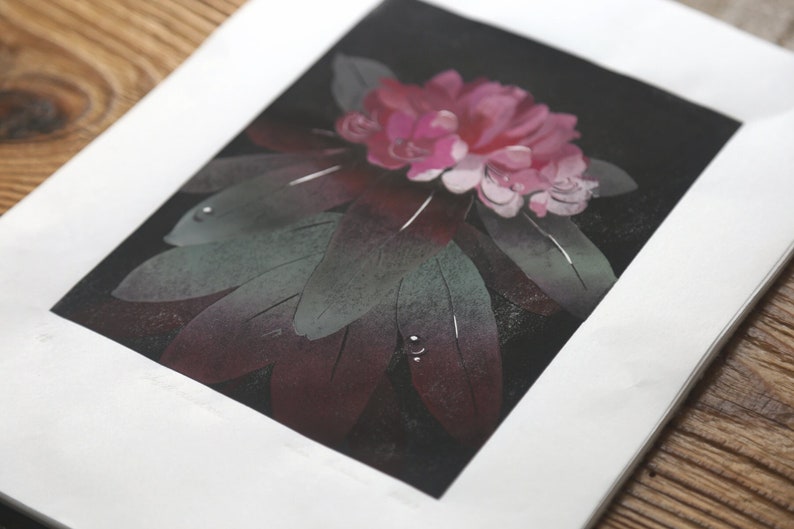 Rhododendron. Reduction Print. image 4