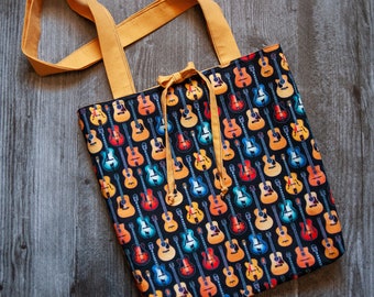 Rock On Guitars tote bag project bag purse