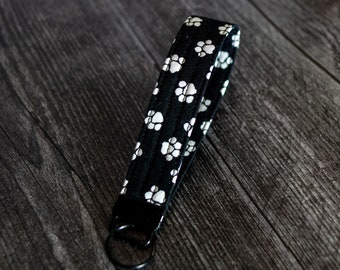 Cute paw print keychain key fob wristlet matte black hardware