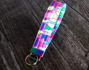 Rainbow mountain fabric keychain key fob wristlet rainbow hardware