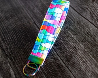 Rainbow mountain fabric keychain key fob wristlet rainbow hardware