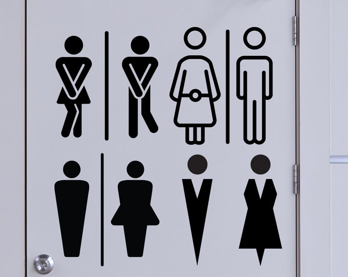 Restroom bathroom door sign, toilet symbol WC Sign  Men's Women's Room decoration modern design, door sign multi shape multi material