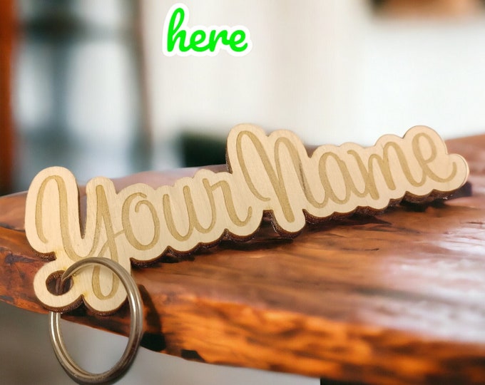 Custom Wood name Text shape keychain  Personalized gifts for him her Grandma Grandpa gifts for Men's World's Mom Dad Boyfriend Keyring