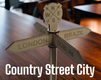 Custom Street Country City Direction Sign Personalised miniature sculpture Gift for Him Her Home locations Travel lover New house Keepsake