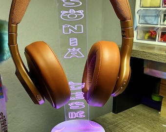 Gepersonaliseerde led-koptelefoonstandaard Aangepaste kinderbureauaccessoires Naam gamer streamer cadeau Headsethouder LED-verlichting Kerstcadeau voor gamers