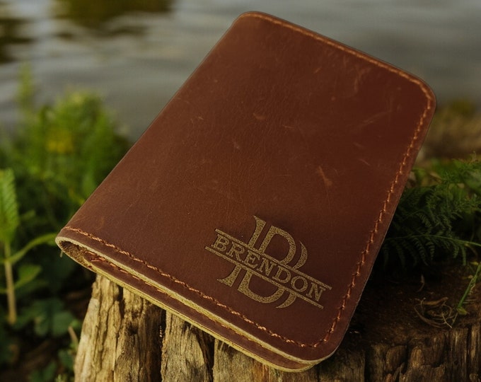 Personalized Minimalist Leather Slim Wallet Fathers Day Card holder Husband Gift Purse Money holder  for Men Christmas Gift
