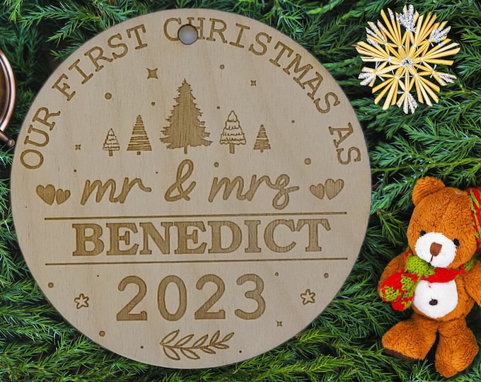 First Christmas As Mr and Mrs Name Christmas Ornament Our First Christmas Married Mr Mr, Mrs Mrs , Couple  Ornament Personalized Wooden Gift