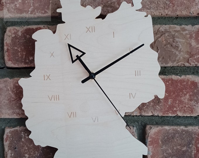 Exquisite Handcrafted Wooden Germany Map Clock: One of a Kind Custom Design.  I'm craft gift