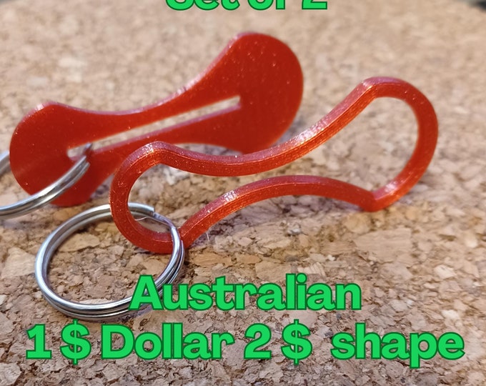 Australian Shopping trolley token coin Removable key 1 and 2 Dollar smart shape metal ring included multi colour smart gift ideas SET OF 2