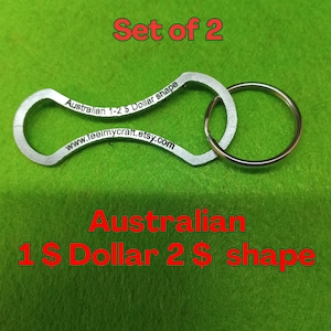 Australian Shopping trolley token coin Removable key 1 - 2 Dollar smart shape metal Stainless Steel ring included  gift ideas Set of 2