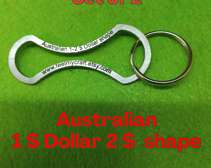 Australian Shopping trolley token coin Removable key 1 - 2 Dollar smart shape metal Stainless Steel ring included  gift ideas Set of 2
