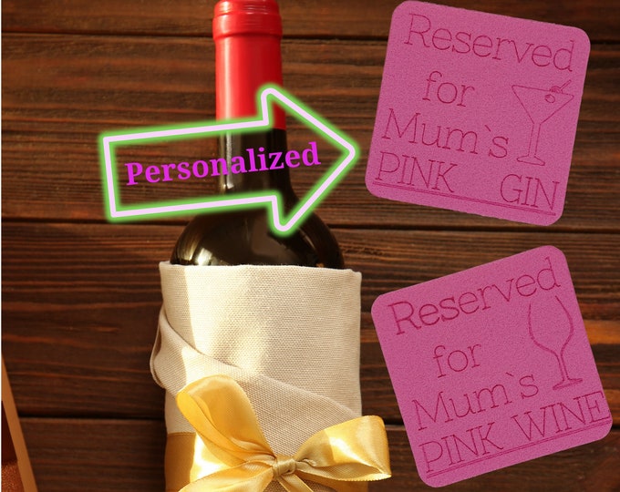 Personalised Customized Gift for Mum Her Reserved for Mum's pink Gin home Felt  sarcastic decor Text Square shape Coffee lover Wedding gift