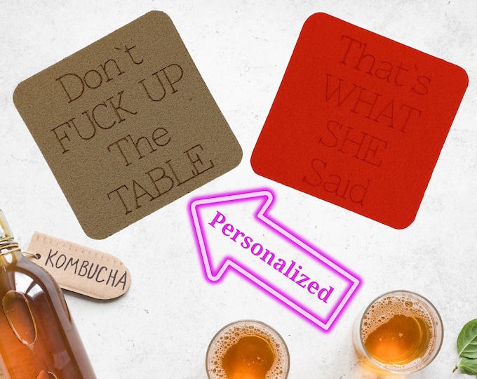 Office Personalised Customized Felt Coasters decor Gift for Her Him Text on  Square shape Coffee lover Wedding gift sarcastic coasters