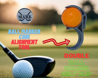 Golf Ball Belt Clip holder and Acrylic custom name Ball Marker Initials Golf Ball Marker