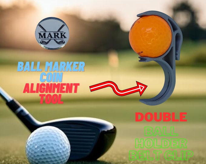 Golf Ball Belt Clip holder and Acrylic custom name Ball Marker Initials Golf Ball Marker