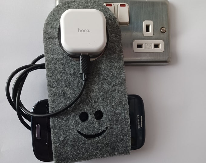 Cool Charger Holder Smartphone Gadgets - Wall Charging Station, Felt Docking Organizer, Minimalist Design, Cord Management for Home or Desk