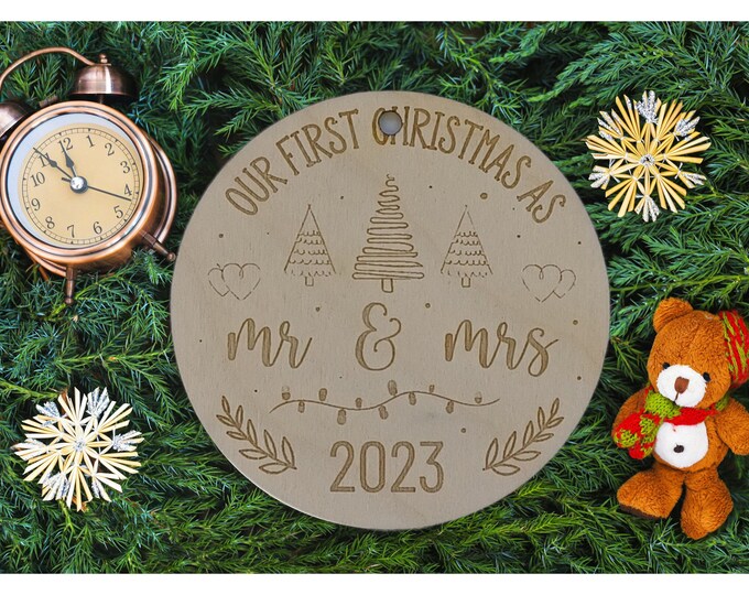 First Christmas As Mr and Mrs Christmas Ornament Our First Christmas Married Mr Mr, Mrs Mrs , Couple  Ornament Personalized Wooden Gift