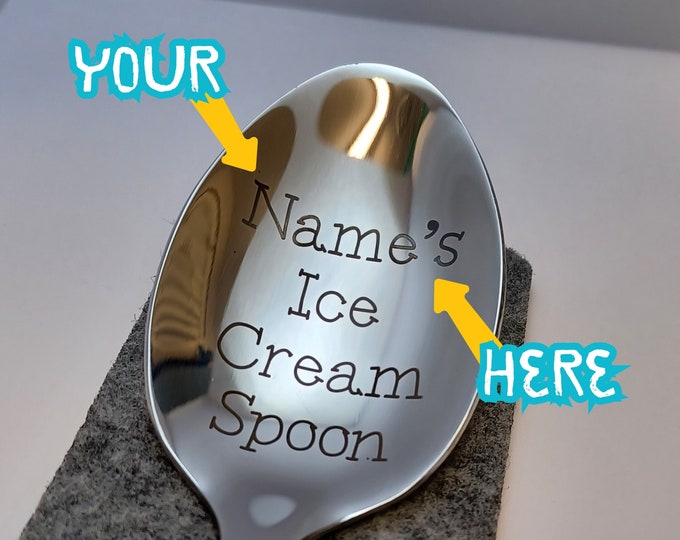 Personalized Ice Cream Spoon, Mothers Day Gift, Boyfriend Gift Girlfriend, Kids Birthday Grandpa Fathers Day Gift Christmas basket