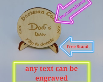 Personalized Decision coin YOUR TEXT  flip to decide maker fun stocking filler for indecisive people wooden gift for him her gamer Fate Coin