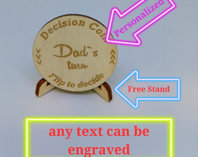 Personalized Decision coin YOUR TEXT  flip to decide maker fun stocking filler for indecisive people wooden gift for him her gamer Fate Coin
